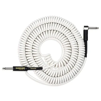 Imagen de SONICAKE cable de instrumento guitarra 10M bobina 6,3mm en espiral con enchufes ángulo y conector estándar blanco