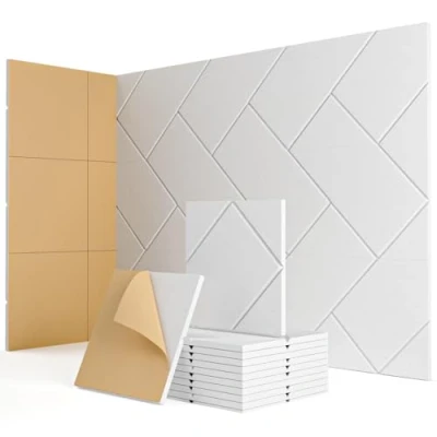 Imagen de Soundsbay 12 placas acústicas autoadhesivas, aislamiento acústico, alta densidad, paneles acústicos para decoración de juegos, oficinas, estudios, 30 x 0,9 cm (blanco)