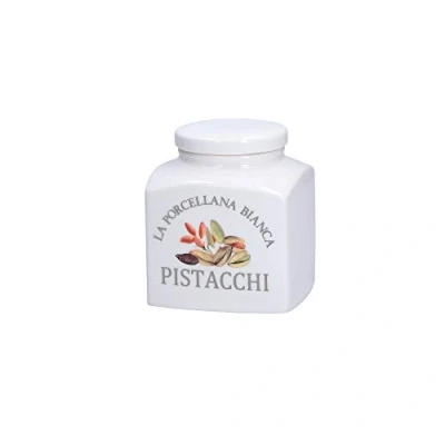 Imagen de LA PORCELLANA BIANCA Tarro Deco Pistachos en Caja de Regalo Conserva, Tarros y Contenedores Cocina Porcelana 500 CC; 9,5x9,5xh11,5 cm