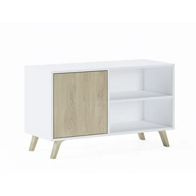 Imagen de Mueble Tv 100 Con Puerta Izquierda Salón Comedor Modelo Wind Color Estructura Blanco Puccini 95x40x57cm .