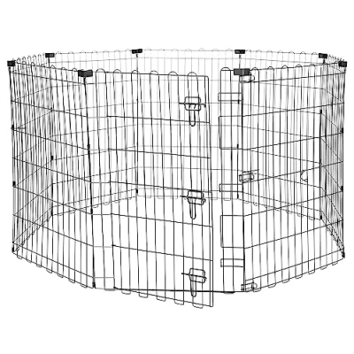 Imagen de Amazon Basics Parque de metal plegable para perros y mascotas 91 cm, con puerta Negro Octogonal