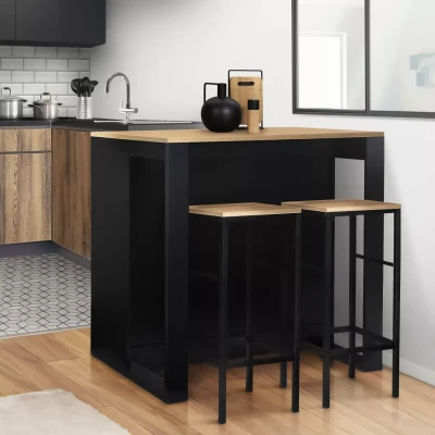 Imagen de IDMarket Mesa de bar con isla Juno madera negra y bandeja forma haya