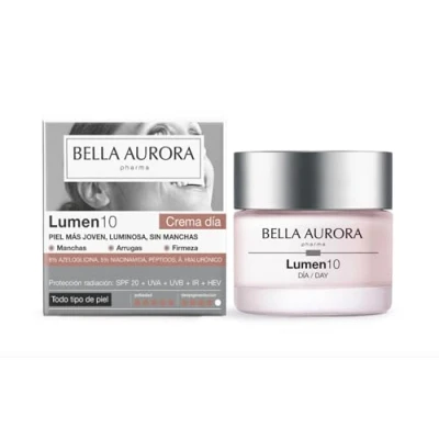 Imagen de Bella Aurora Lumen10 Día Crema Antiedad Antimanchas Global con SPF 20, Protección UVA/UVB/IR/HEV, Niacinamida, Péptidos y Ácido Hialurónico Hidratación, Luminosidad, Elasticidad, Firmeza 50 ml