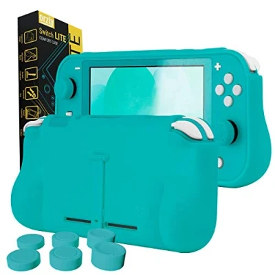 Imagen de Funda para la Nintendo Switch Lite Comfort Grip Case, Carcasa Protectora con puños de Mano Rellenos Integrados Parte Posterior Consola Lite, Soporte Plegable Turquesa
