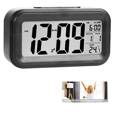 Imagen de Reloj de Alarma Digital, LCD Pantalla Inteligente y con Fecha Temperatura función Despertador Sensor luz Snooze Funciones, para Niños Adultos (negro)
