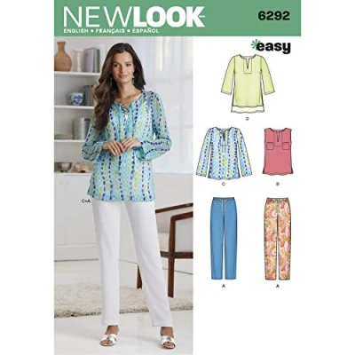 Imagen de New Look Patrón de Costura 6292: túnica o Top y Pantalones sin Cierre, Talla A, Papel, Blanco, Size: A (10 12 14 16 18 20 22)