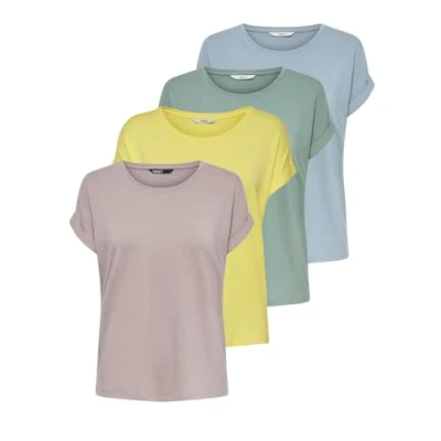 Imagen de ONLY Camiseta para mujer ONLMOSTER, 4 unidades (1 palomitas de maíz, 1 verde chino, azul oscuro, Ethera), L