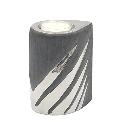 Imagen de Dekohelden24 portavelas de cerámica diseño Moderno y Decorativo, en Color Gris Plateado, Dimensiones (Largo x Ancho Alto) Aprox. 7 9 11 cm, 213311, cm