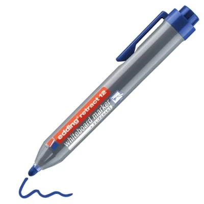 Imagen de edding retract 12 marcador para pizarras blancas azul 1 rotulador punta redonda 1,5 3 mm sin tapa una sola mano blancas/magnéticas, flipcharts, tablones de notas y anuncios