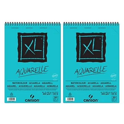 Imagen de Canson XL Aquarelle Cuaderno de papel para dibujo, con espiral superior, 30 hojas, grano fino, 300 g, A4, color blanco Lote 2