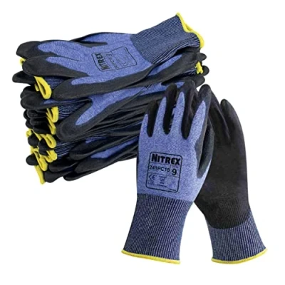 Imagen de NITREX Unigloves 241PC18 Guantes reutilizables con revestimiento de palma poliuretano y forro ultraligero resistente a los cortes, color azul negro