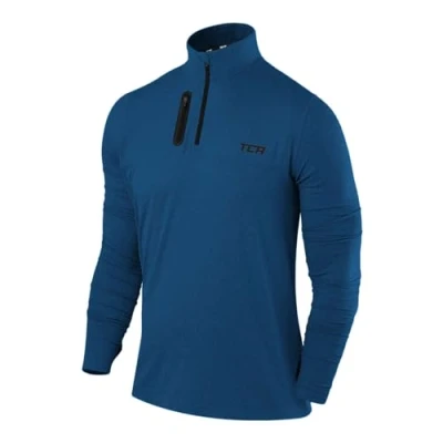 Imagen de TCA Camiseta Deporte Manga Larga Hombre Deportiva Secado Rápido Fusion Pro Quickdry con Media Cremallera para Azul Oscuro/Azul Oscuro, M