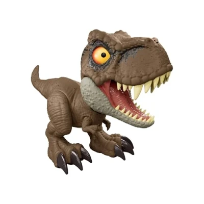 Imagen de Mattel Jurassic World Roar Command tiranosaurio rex Figura de dinosaurio juguete, graba frases y haz que el hable, ataque rugido activados con la cola, JCW01