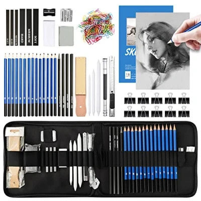 Imagen de JOTOL Lápices de dibujo,Set Dibujo Artistico,Lapices Artístico,con lápices,Gomas Borrar,Palo Grafito,Bloque Papel Lija,Sacapuntas,para Artista Principiante Niños