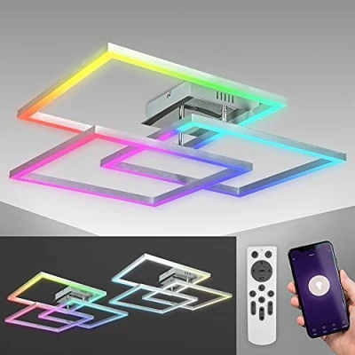 Imagen de B.K.Licht Lámpara de techo LED WiFi inteligente I App y mando a distancia regulable CCT RGB control por voz compatible con iOS Android