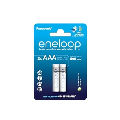 Imagen de eneloop, Pilas Recargables AAA/Micro, Paquete de 2, Capacidad mín. 800 mAh, Ni MH, Listas para Usar, hasta 2000 Veces, Embalaje sin plástico, Standard, Blancas