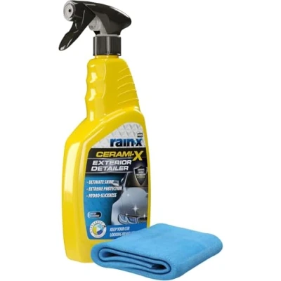 Imagen de Rain X Cerami Detailer Tratamiento Cerámico Coche, Cera Coche Brillo Alto con Protección Hidrofófica y UV, Protege 3 Meses Paño, 750 ml