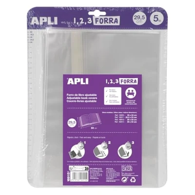 Imagen de APLI 16915 Forro de libros con solapa ajustable polipropileno. Medida 29,5 x 53 cm, 75 µ. Pack 5 u.