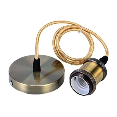 Imagen de Hsthe Sea Lámpara de suspensión con anillo roscado, portalámparas E27 Cable enchufe retro vintage aluminio, colgante E27, 100 cm, Bronce