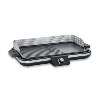 Imagen de SEVERIN Parrilla Eléctrica, plancha grill de mesa, 2.300 W hasta 230C, con revestimiento cerámico y pantalla LED, para carne, pescado, marisco verdura, acero inoxidable negro mate, PG 8564