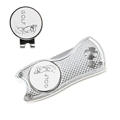 Imagen de Crestgolf Golf Divot Tool con Botón Emergente y Marcador de Bola Magnética Pitch Mark Mini Herramienta Portátil Plegable Ligera (Silver)