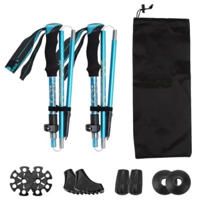 Imagen de Bastones de Senderismo Trekking 2pcs Plegables Hechos Aleación Aluminio 7075 y EVA para Montañismo