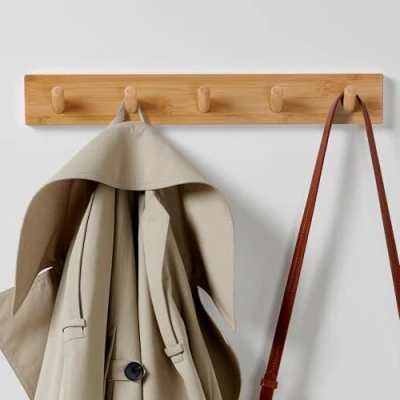 Imagen de LARHN Perchero Pared Madera 5 Colgadores 43 cm Percheros de Diseño para Recibidores, Entradas, Dormitorios Modernos, Habitaciones Infantiles y Baños