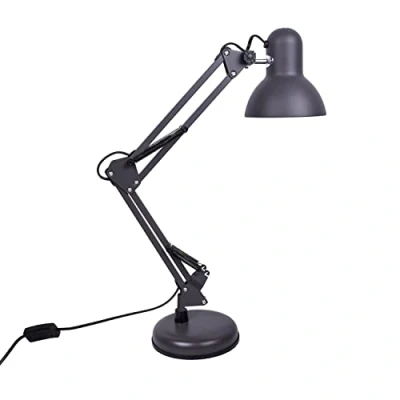 Imagen de BEL AIR HOME Lámpara de Escritorio LED Articulada Flexo Antigona Diseño Vintage Retro Altura Ajustable 34 67 cm Metal Resistente Ideal para Oficina y Hogar, (GRIS MATE)