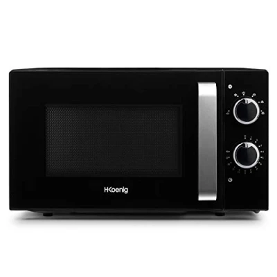 Imagen de Microondas compacto de diseño 20L VIO8 Negro H.Koenig Potente 700W, Plato giratorio 24,5cm, Multifunción 5 posiciones calor, Función descongelación, Temporizador 30 min, Rápido, Encimera