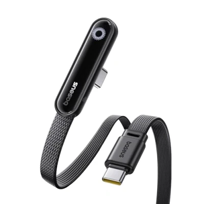 Imagen de Baseus Cable USB C con Codo de 90, Carga Rápida para Deportes Electrónicos Tipo a 100 W Luz Atmosférica Anular, 480 mbps, Trenzado iPhone16/16Pro/15, Samsung S24U, 1m