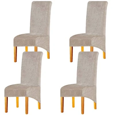 Imagen de Fundas Cubiertas de Silla XL,Spandex elástico con Banda elástica, Terciopelo para Comedor Grande Restaurante, Banquete Fiesta Hotel (Camel,4 Fundas(XL))