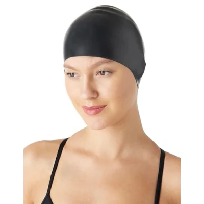 Imagen de Amazon Basics Gorro de natación, no se arruga, silicona, unisex, Negro, 1 unidad, Talla única