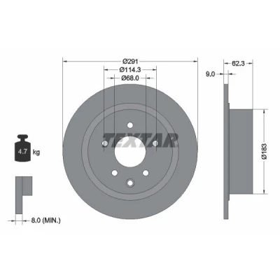 Imagen de TEXTAR PRO 92237103 Disco de freno 291 9 05/06 114,3 macizo revestido sin perno sujeción rueda, buje rueda NISSAN: Qashqai / Qashqai+2 I