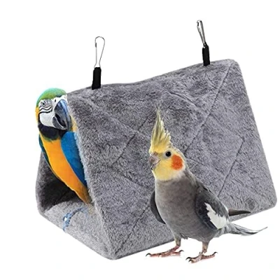 Imagen de TOPINCN Peonía Loro Hamaca Aves Nido Cálido Suave Felpa Colgando Carpa Jaula para Pájaros Invierno Cama Mascota Juguete Bolsa Algodón Cama(M Gris)