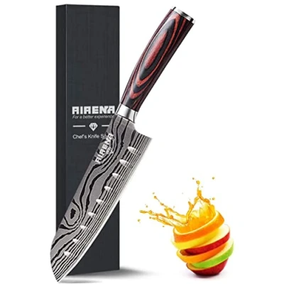 Imagen de Cuchillo Santoku Japones, 7&quot; Cuchillos de Cocina Profesionales Acero Inoxidable Alemán Carbono Afilada Resistente a las Manchas y la Corrosión, ideal para Doméstica el Restaurante