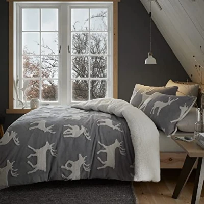 Imagen de Catherine Lansfield Bedding Stag Sherpa Juego de Funda edredón y Fundas Almohada (Jacquard),
