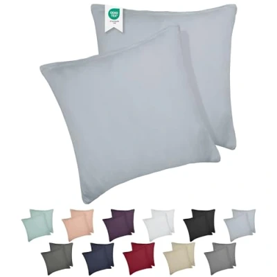 Imagen de Barbons Funda de Almohada 80x80 Azul Juego 2 100% Algodón Jersey, Cojin para Cama Protector 80 x cm