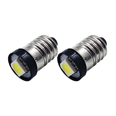 Imagen de Ruiandsion E10 Bombilla LED CC 12 V, 0,5 W, 6000 K, color blanco, 5050, 1 SMD, para linterna de linterna, faro delantero, tierra negativa (paquete 2)