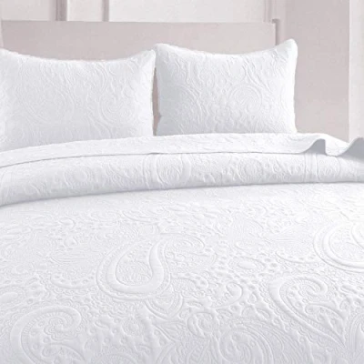 Imagen de HaraDeco Colcha Blanca Floral Lisa. de Verano Ligera. Cubrecama + 1 Funda Almohada para Todas Las Estaciones. Hogar y Hosteleria(Cama Individual 105cm. Floral)