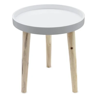 Imagen de Mesa auxiliar de madera, decorativa, 36 x 30 cm, pequeña, para sofá, Blanco
