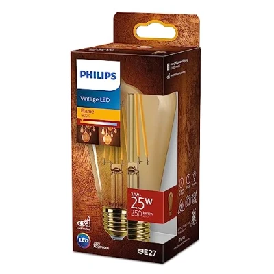 Imagen de Philips Bombilla LED Vintage Ámbar Tipo Edison, Casquillo E27 3.1W, 250 Lúmens, Luz Efecto Llama, 1800k
