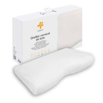 Imagen de Inphysio® Almohada Ergonómica Cervical de Lujo Ortopédica Espuma con Memoria Cojín para Cervicales Dolorosas Hipoalergénica 2 Fundas 60 x 35 12/7 cm