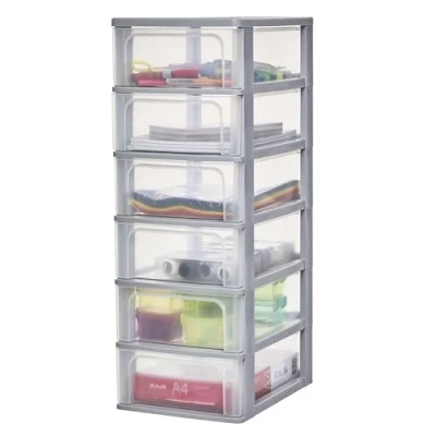 Imagen de Iris Ohyama Unidad de almacenamiento plástico con 6 cajones superficiales, Gris, formato A4, A5 y A6, multiusos, para oficina, escuela, papelería, armario hogar, Torre, Organizador, OCH 2006