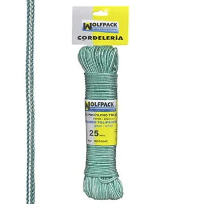 Imagen de WOLFPACK LINEA PROFESIONAL Cuerda Trenzada Polipropileno Blanca / Verde (Madeja 25 m.)