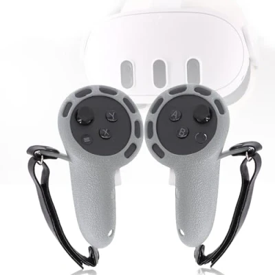 Imagen de Funda para empuñaduras de controlador compatible con accesorios Meta/Oculus Quest 3S/Quest 3, protector silicona correas nudillos (gris, 1 par)