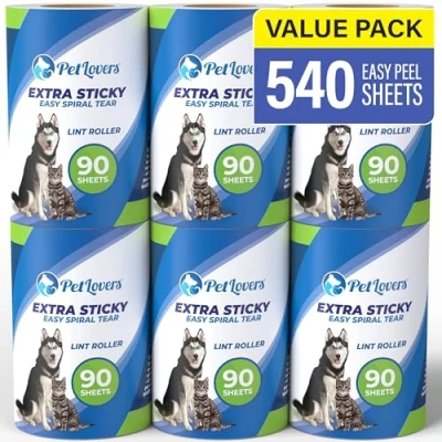 Imagen de PetLovers Rollo Extra de Pelusa Adhesiva Conjunto megavalor 450 Hojas para depilación Mascotas, removedor Perros y Gatos 6 recargas