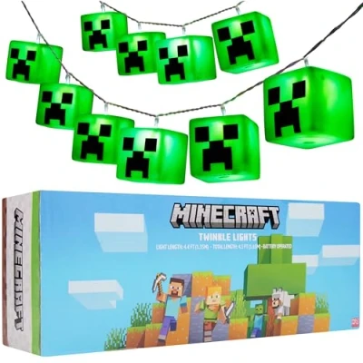 Imagen de Minecraft Luces LED Habitacion Guirnalda Decoración Gaming 10 Cubos Creeper con Pilas 2 Modos para Dormitorio Fiesta Gamer Regalos
