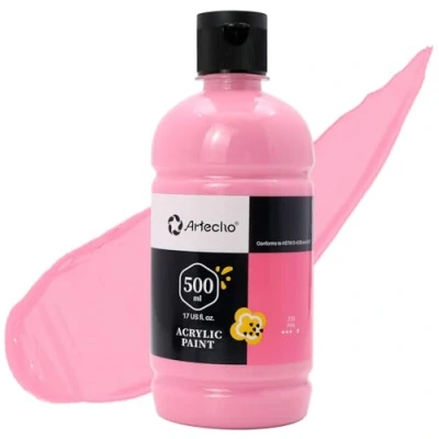 Imagen de Artecho Pinturas Acrilicas 500ml Rosa, Impermeable y resistente a la luz, para Lienzos, Tela, Madera, Cristal, Piedras.