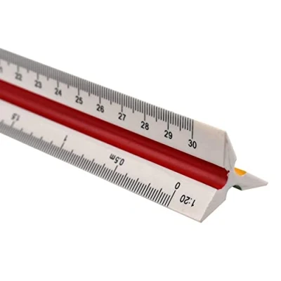 Imagen de Roysmart regla de escala plástico, triangular, 30 cm, escalas métricas 1:20 1:25 1:50 1:75 1:100 1:125