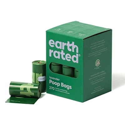 Imagen de Earth Rated Bolsas para excrementos de perro mascotas a prueba fugas y extragruesas, perros todos los tamaños Con aroma lavanda 270 unidades